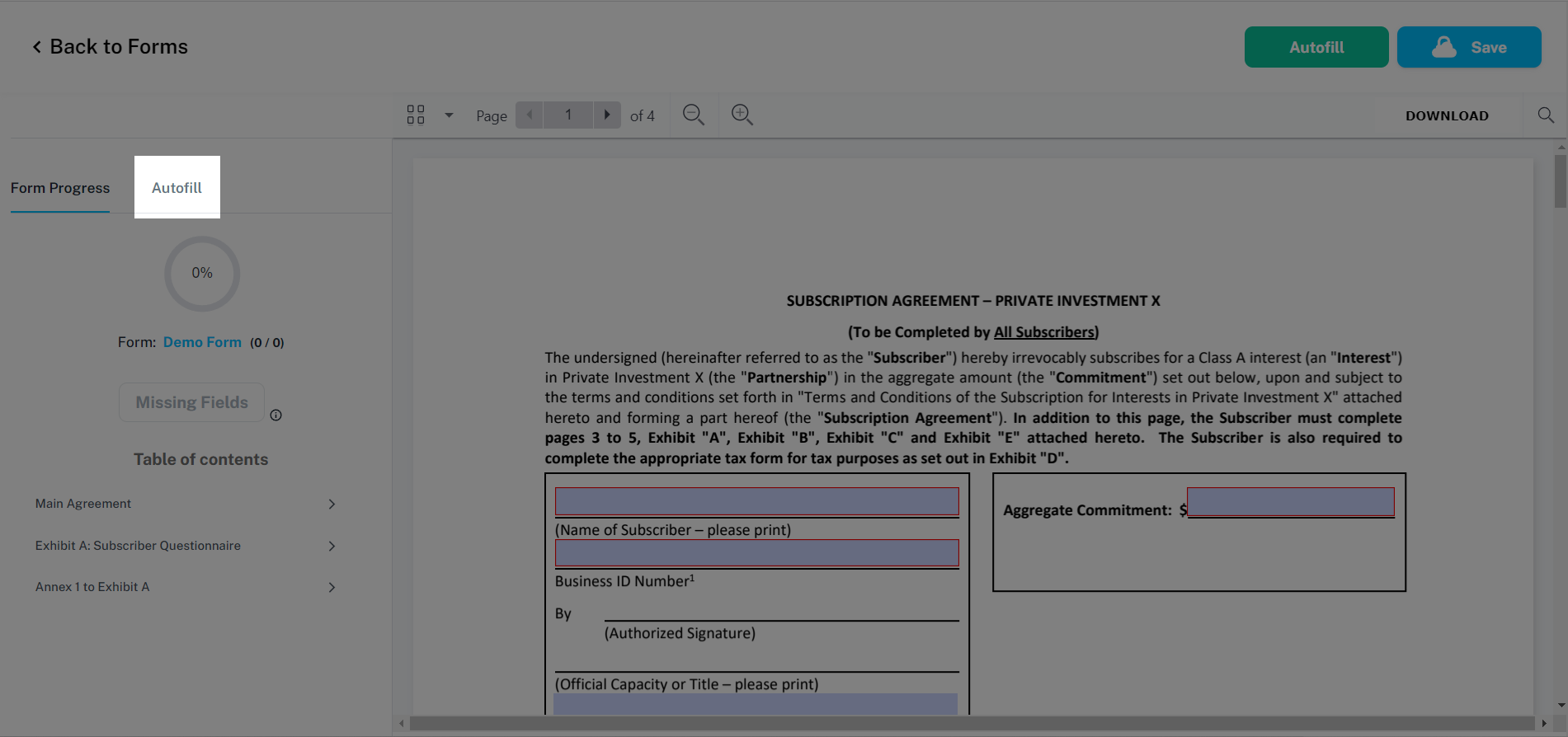 How do I use the autofill feature to complete a form?